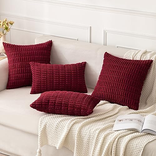 MIULEE Christmas Euro Sham Corduroy Decorative Throw Pillow Covers 24x24 Burgundy - Image 2