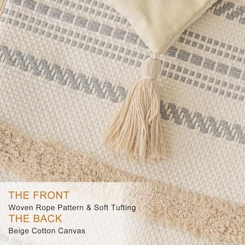 BUIOVBEY Boho Throw Pillow Covers Woven Tufted Pillow Cases with Tassels - Image 2