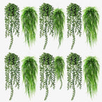 Daifunli 12 Pcs Artificial Hanging Plants Fake Hanging Ferns Plastic Fake Plant for Wall Room Garden Garland Indoor Outdoor Decor No Basket (Boston Ferns,String of Pearls) by Huiinen