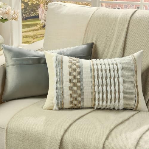FUTEI 2 Pack Tufted Throw Pillow Covers Covers 30x50 cm,Grey+Brown - Image 4