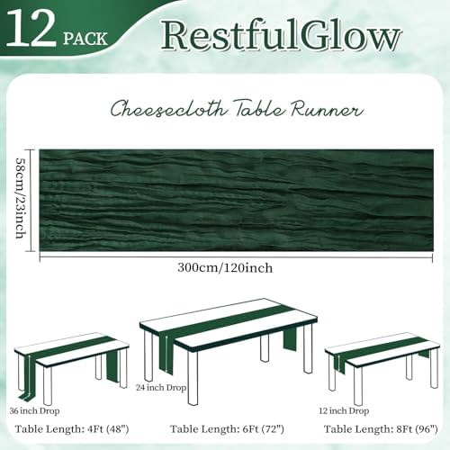 12 Pack Emerald Green Cheesecloth Table Runner 10Ft 23 x 120 Inch - Image 2