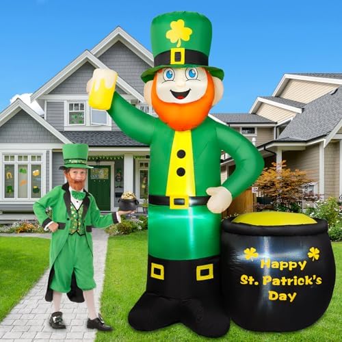 6FT St Patricks Day Inflatables Outdoor Decorations, Leprechaun Inflatable Holds Beer Cup with Pot of Gold Built-in LED Lights, St Patricks Day Decorations for Party Holiday Yard Garden Decor - Image 2