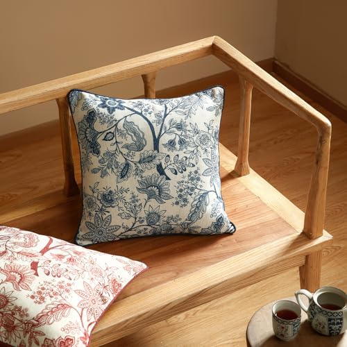 ISAENNE Designer Linen Square Throw Pillow Cover,Set of 2,18"x18"-Ruyi B - Image 3