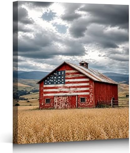 Ship Next Day – Framed USA Flag Canvas Art, Patriotic Farmhouse Wall Decor, Stars and Stripes Painting, Independence Day Home Decoration by ZERILYN