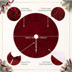 Hollowfly 48 Inch Ruffled Velvet Christmas Tree Skirts Burgundy Tree Skirt - Image 2