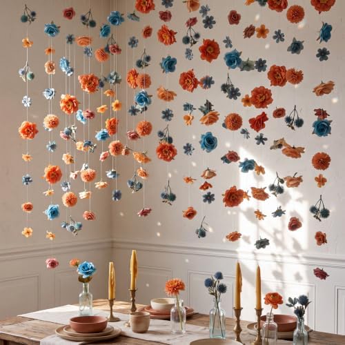 6 Pcs 35.4ft Fall Artificial Flower Garlands with Hooks, Dusty Blue Burnt Orange Hanging Flower Vines for Wedding Arch Table Thanksgiving Home Decor - Image 3