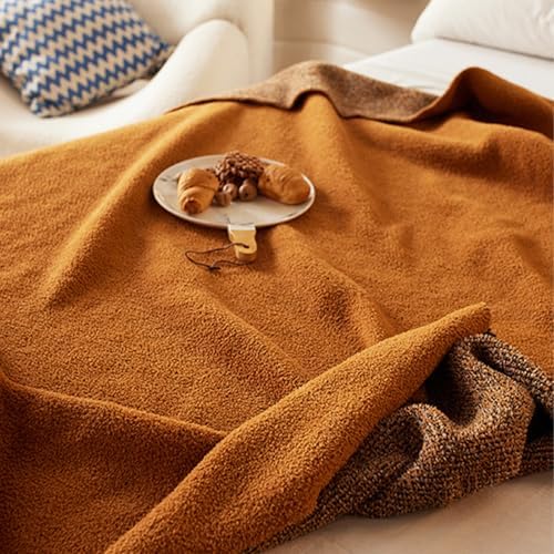 Burnt Orange Throw Blanket 50x70, Reversible Textured Fleece Blankets for Couch and Bed, Soft Warm Decorative Cozy Sofa Blanket for All Seasons by ELASAD