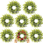 8 Pcs Christmas DIY Gree Wreath 10 Inch Green Artificial Wreaths DIY Faux Plain Wreaths Front Door Green Farmhouse Cabinets Wreath Indoor Outdoor Wall Decor(Pine Needle) by Gosodeny