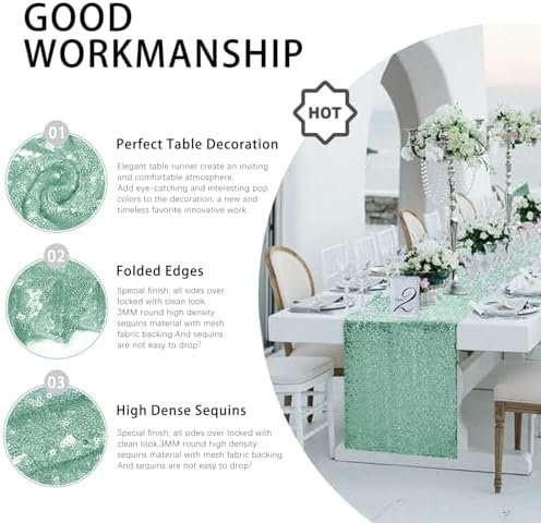 10 Packs 12 x 72 inches Mint Green Sequin Table Runner - Image 3
