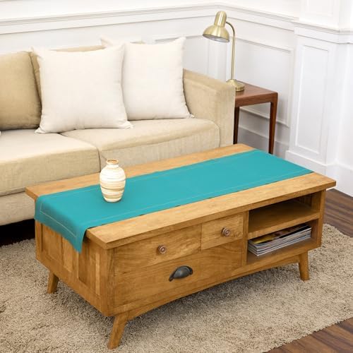 Solino Home 100% Pure Linen Table Runner Teal, Classic Hemstitch 14 x 48 in by SolinoHome