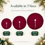 Velvet Christmas Tree Skirt, 60 Inches Red Ruffled Velvet Christmas Tree Skirt,Rustic Vintage Xmas Tree Skirt for Party Decorations - Image 3