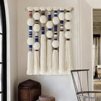 Macrame Wall Hanging Blue Handmade Yarn with Ball Tassels 15.7" Wx 21.6" L - Image 2