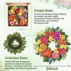 24 Inch Spring Summer Wreath for Front Door with Roses Dahlias Silk Flowers with Berry Greenery for All Seasons Indoor Outdoor Porch Wedding Wall Farmhouse Living Room Home Decor - Image 7