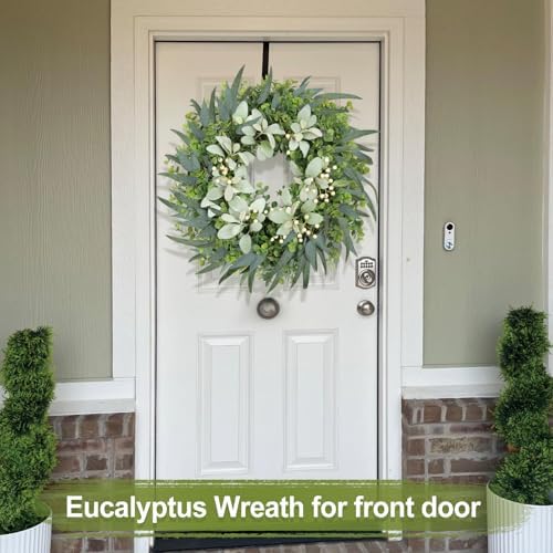 26" Eucalyptus Wreaths for Front Door with Lamb’s Ear White Berries Artificial Large Outdoor Wreath Farmhouse Home Decor Front Porch Wall Indoors Greenery Wreath for Spring Summer All Seasons - Image 3