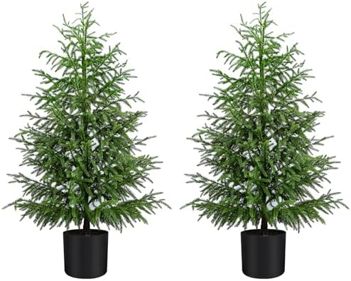 4FT Norfolk Pine Christmas Tree, 2 Pack Unlit Artificial Trees in Pot, Soft-Touch PE Material, Family & Pet Friendly, Realistic Xmas Trees for Balcony Patio Apartment Dining Room Decor by ENVEN