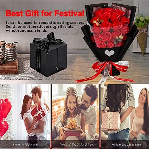 EIGHTOWN Roses Bouquet Artificial Flower - Preserved Red Rose Flowers with Love Necklace for Her - Unique Gifts Valentine's Day, Mother's Day, Thanksgiving, Birthday, Anniversary - Image 3