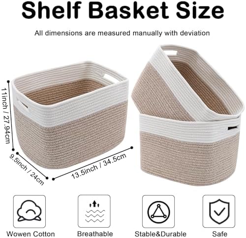 3 Pack Woven Baskets,Storage Baskets for Shelves with Handles - Image 2