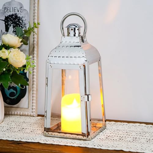 TRIROCKS Stainless Steel Candle Lanterns 12''H Decorative Candle Holders with Tempered Glass for Indoor Outdoor Porch Garden Parities and Wedding(Silver) - Image 5
