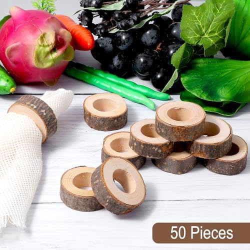 50 Pcs Wooden Bark Napkin Ring 1.18 Inch Handcrafted Wooden Napkin Holder Decorative Round Shaped Holders with Bark Edge Natural Design for Table Dining Parties Special Occasions Kitchen & Home Decor - Image 3