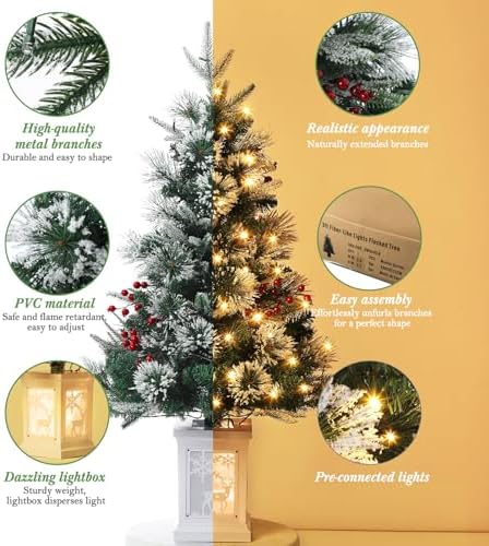 3ft Prelit Snow Flocked Christmas Tree with Light Up White Moose Box Base - Image 5