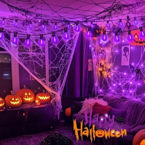 LAMPHOME G40 LED Outdoor Halloween String Lights, 2 Pack 26FT Patio Lights with 12+1 Edison Shatterproof Bulbs(1 Spare), Connectable Outside Lights for Backyard Porch Halloween Christmas Decor, Purple - Image 5
