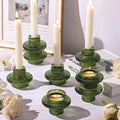 Green Taper Candle Holders Set of 8, Ribbed Glass Candlestick Holders by TripodBird