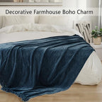 Chenille Throw Blanket for Couch 60" x 80" Twin, Navy Blue - Image 5
