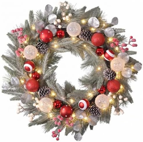 Valery Madelyn 24" Pre-Lit Christmas Wreath for Front Door with Light by ValeryMadelyn