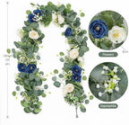 TOCHGREEN 4 Pack Artificial Eucalyptus Flower Garland with White Blue Roses - Image 3