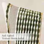 ANRODUO Boho Decorative Pillow Covers Olive Green Stripe 24x24 Pack of 2 - Image 6