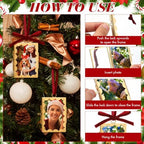 Qunclay 6 Pcs 2 x 3 Christmas Brass Picture Frame Ornaments Xmas Metal Double Glass Hanging Photo Frame with Burgundy Velvet Ribbon for Christmas Tree Decorations(Gold Burgundy, Scalloped Rectangle) - Image 4