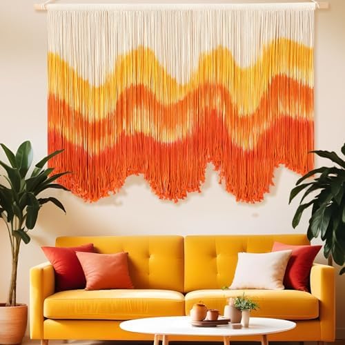 Tiamon Boho Wall Decor - 59''W x 35.4'' L Macrame Wall Hanging Dip-Dye Large Tapestry Art for Home Bathroom Farmhouse Bedroom Living Room Office Natural Modern Rustic Decoration by Tiamon