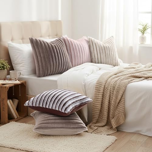 decorUhome Fall Faux Fur Throw Pillow Covers 26x26 Set of 2 Light Coffee - Image 6