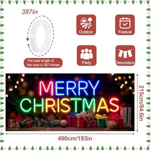 Colorful Neon Merry Christmas Garage Door Banner 7x16FT, Bright Holiday Sign for Xmas, Outdoor Decoration for Garage Doors, Large Garage Cover for Christma - Image 4