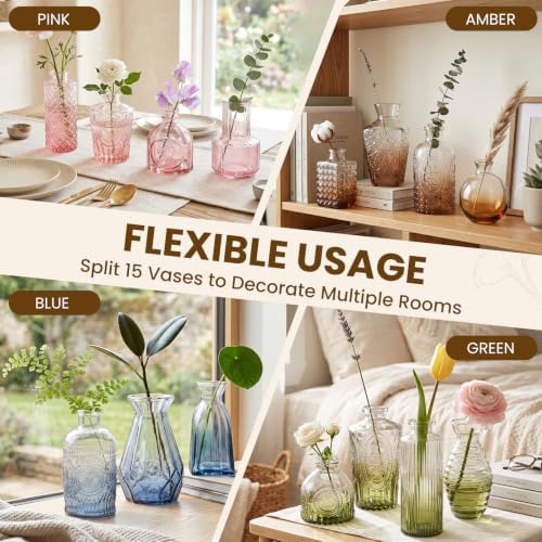 15Pack Colorful Glass Bud Vases,Bulk Mini Small Colored Vintage Vases - Image 6