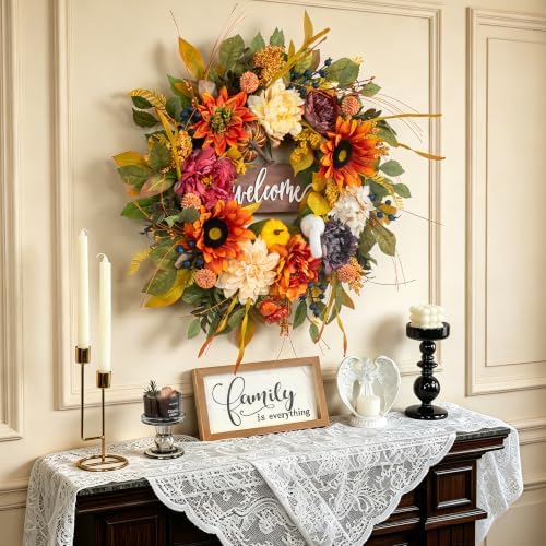 Artificial Harvest Fall Wreaths for Front Door 24 Inch Autumn Wreath - Image 4