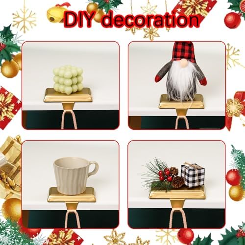 2 Pack Christmas Stocking Holders Ornament Hooks Mantel Weighted Stocking Hangers Metal Hanging Hooks Heavy Duty Stocking Holders Bases for Mantel Fireplace Party Decoration (Gold, 2) - Image 6