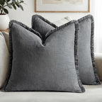 MIULEE Boho Linen Fringe Decorative Throw Pillow Covers Grey 20x20 by MIULEE