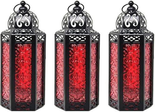 Vela Lanterns Decorative Indoor Moroccan Candle Holder, Red, M, 3-Pack by VelaCandleLanterns