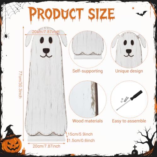 Novabright 30.2 H Halloween Ghost Dog Porch Sign Standing Wooden Decor - Image 2