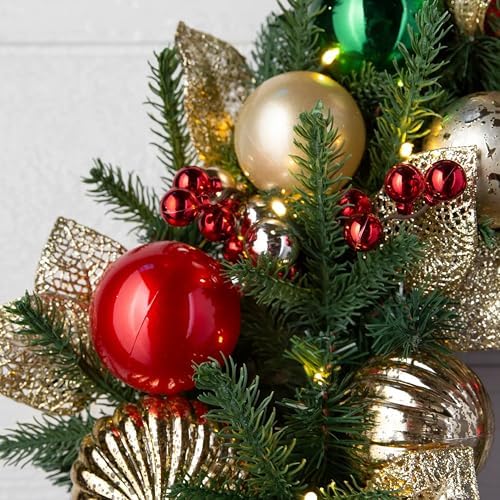 Balsam Hill Merry and Bright Christmas Wreath - 30" Festive Front Door Wreath with Ornaments, Gold Glitter Leaves & Battery-Operated LED Clear Lights for Indoor and Outdoor Holiday Decorating - Image 7