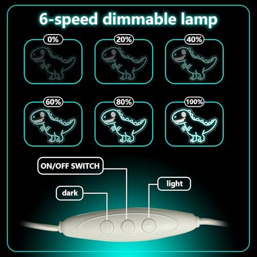 Dinosaur LED Neon Light Sign, Dinosaur Neon Signs for Boys Room Decor Dino Night Lamp Light for Party Bedroom Nursery Classroom Decorations Christmas Birthday Gift Dimmable USB Powered(15.8“*13.4") - Image 4