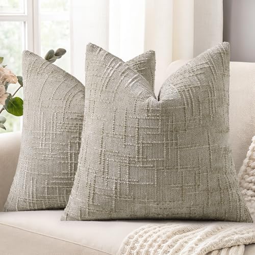 decorUhome Textured Chenille Throw Pillow Covers 24x24 Set of 2 Light Brown by decorUhome