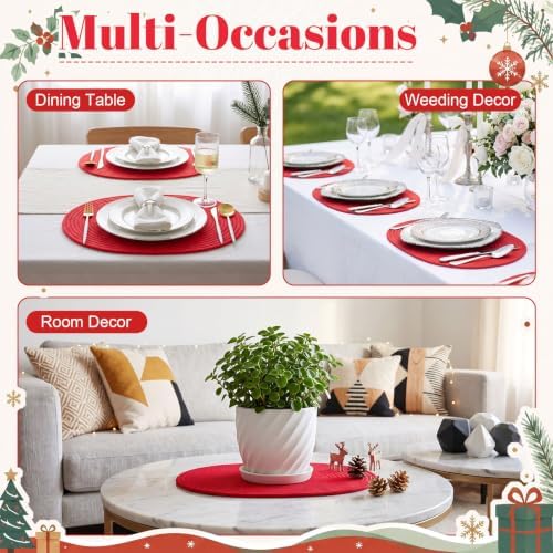 Oval Woven Placemats Set of 6, Cotton Rope 16x12 Inch, Red - Image 6