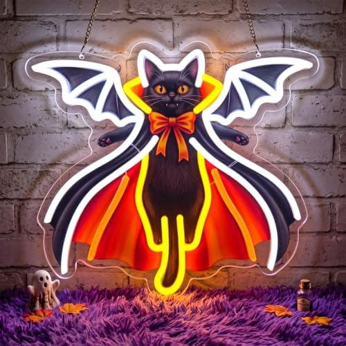 Bat Cat Halloween Neon Sign,Dimmable USB LED Wall Light by YourVibeYourNeon