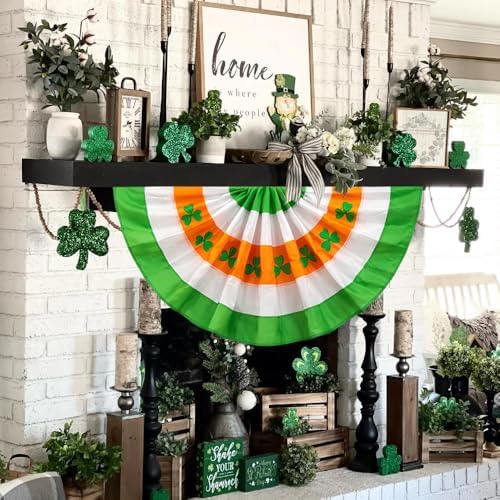 4Pack St Patrick's Day Bunting Flags 2x4 Ft Irish Pleated Half Fan Flags with Embroidered Shamrock Ireland Patriotic Bunting Banner with Grommet for Indoor Outdoor Garden Decorations - Image 6
