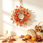 12Pcs Fall Candle Rings Wreaths Mini Fall Candle Wreaths with Gradient Red Orange Yellow Florals & Mixed Berries Autumn Candle Holders for Autumn Farmhouse Home Wall Window Festival Wedding Decor - Image 2