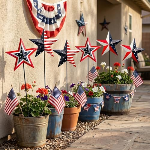 6 Pcs 4th of July Decorations Outdoor,19" Patriotic Metal Barn Stars Decorative Garden Stakes for Independence Day,Americana Patriotic Yard Signs Decor for Garden Lawn Porch - Image 2