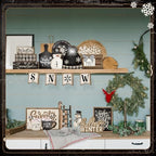 Nuogo 24 Pcs Winter Tiered Tray Decorations Set and 2 Tiered Tray Stand with Handle Winter Table Decoration Tabletop Snowman Decorations for Christmas Home Farmhouse Hot Cocoa - Image 6