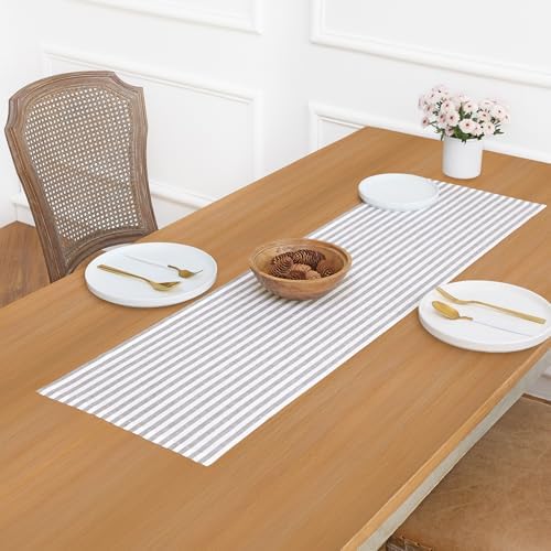 Solino Home 100% Pure Linen Table Runner, 14 x 60 in, Grey and White Stripe - Image 4